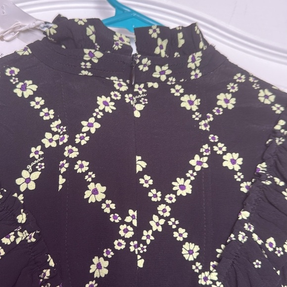 GANNI I Printed Crepe Ruffle High Collar Dress Size 34 XS - Picture 8 of 11